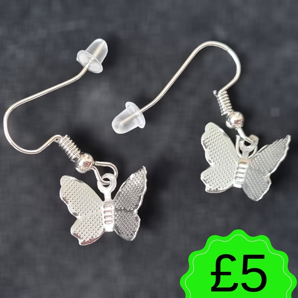 Boho Chic Silver-Toned Butterfly Earrings - Picture 1 of 2